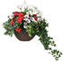 Artificial Red and White Azalea, Pansy and Geranium Display in a 14" Round Willow Hanging Basket